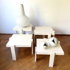 Set of Four Square Wooden White Nesting Tables by Gianfranco Frattini