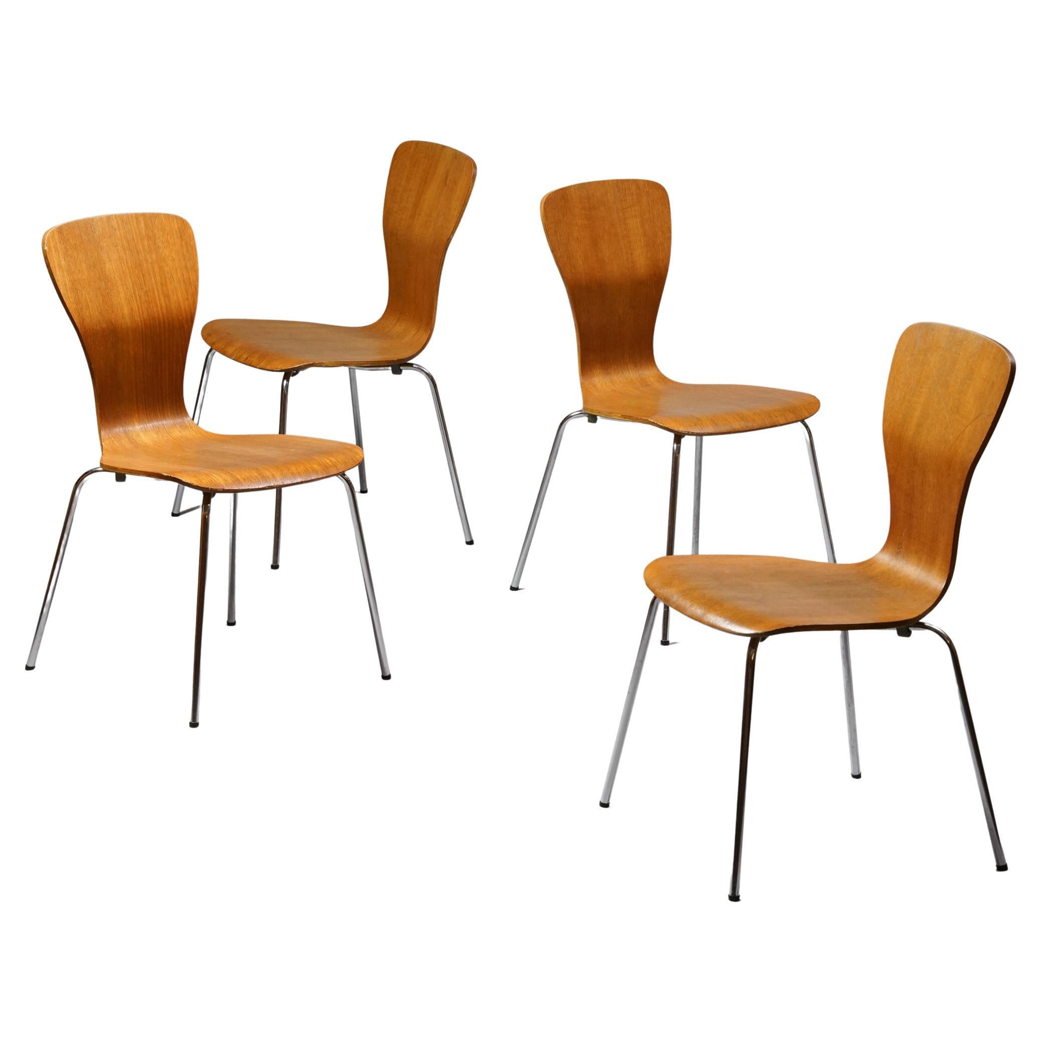 Set of Four Stackable Model Nikke Chairs by Tapio Wirkkala for Asko, 1950s