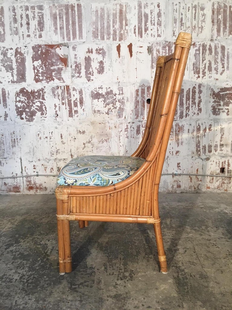 Set Of Four Split Reed Rattan High Back Dining Chairs For Sale At