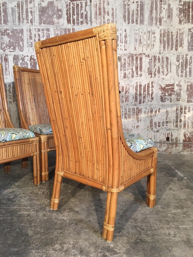 Set Of Four Split Reed Rattan High Back Dining Chairs For Sale At