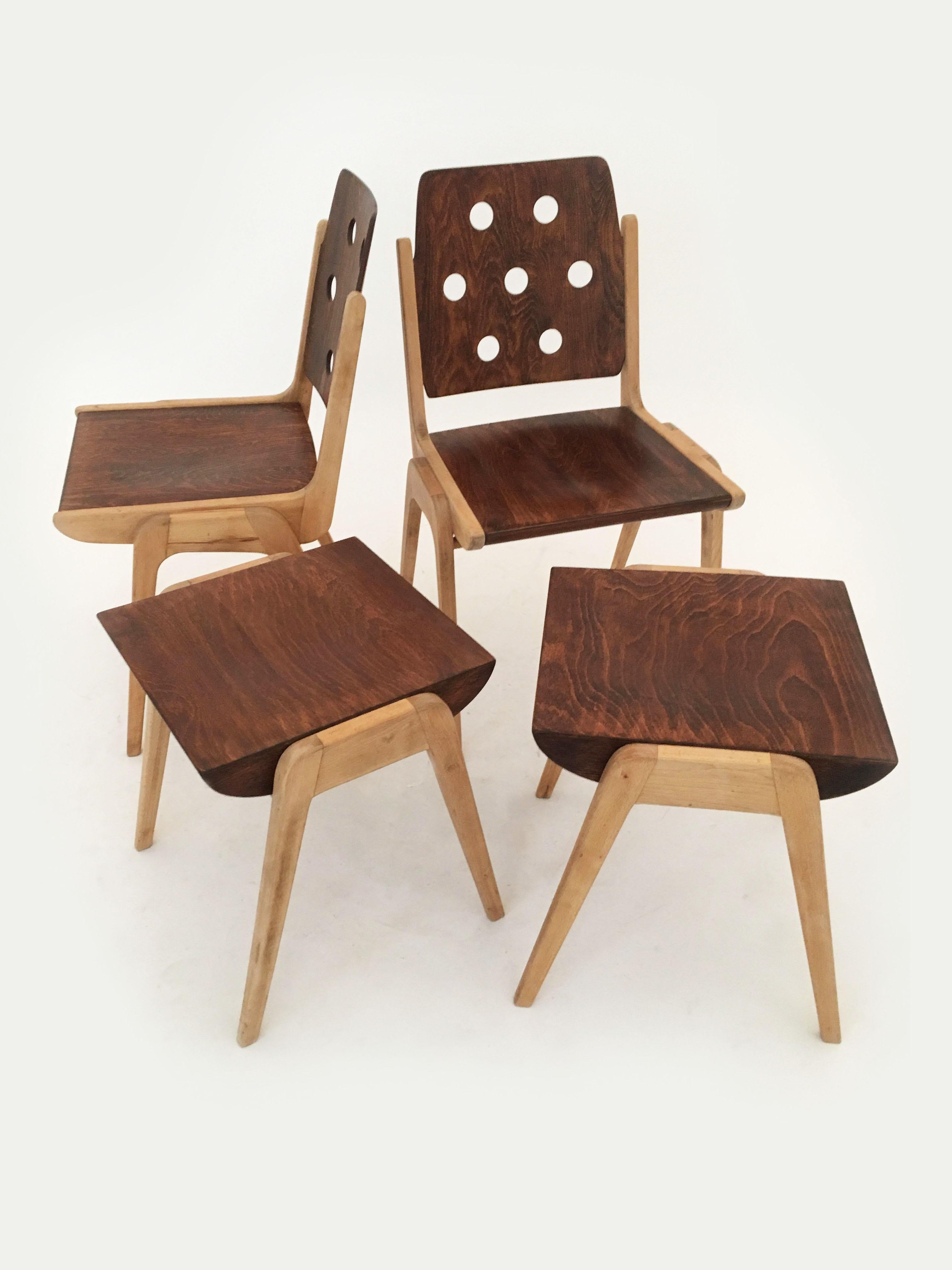 Set of Four Stacking Chairs Franz Schuster, Duo-Colored, Austria 1950s For Sale 9