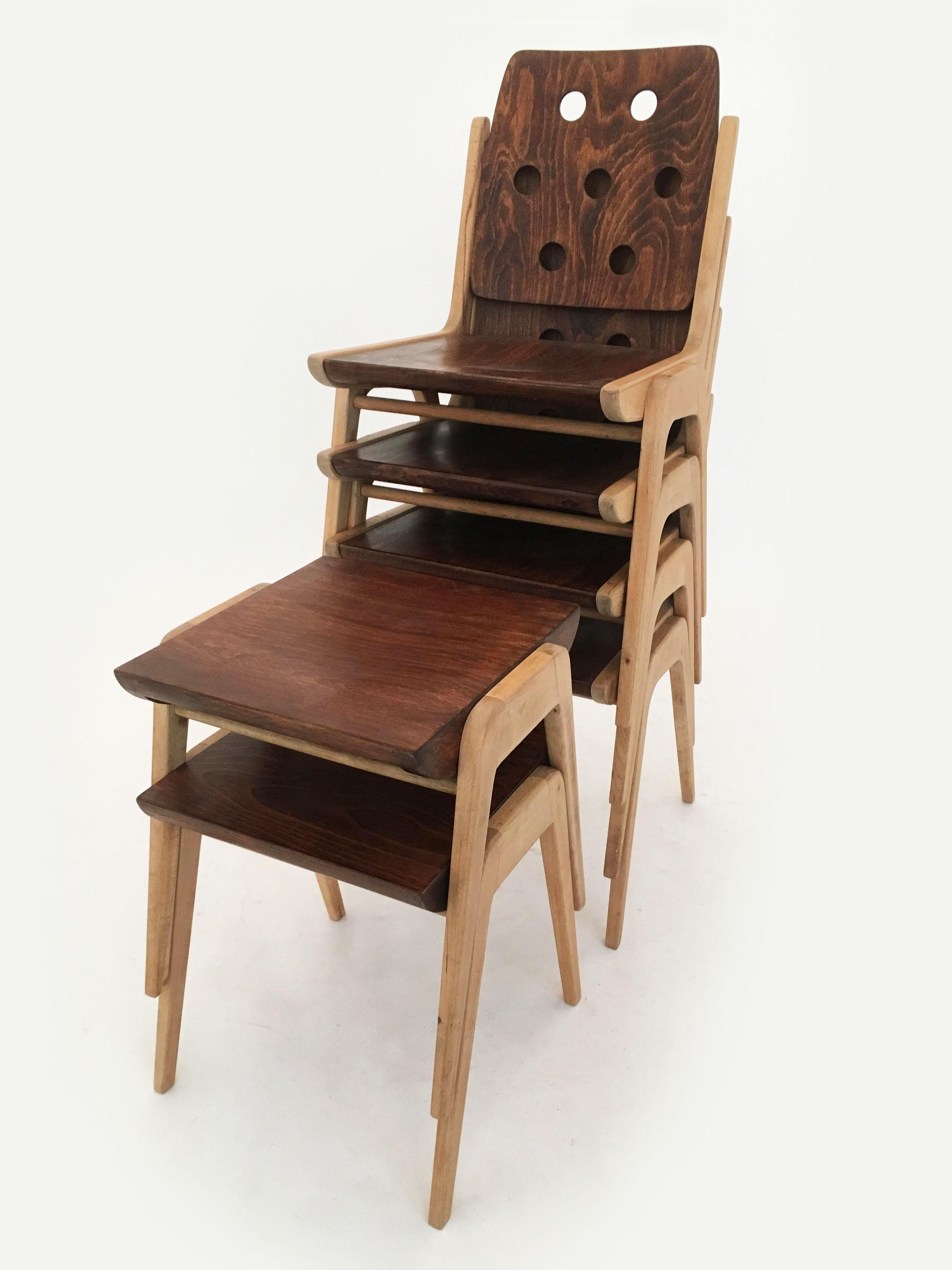 Set of Four Stacking Chairs Franz Schuster, Duo-Colored, Austria 1950s For Sale 11