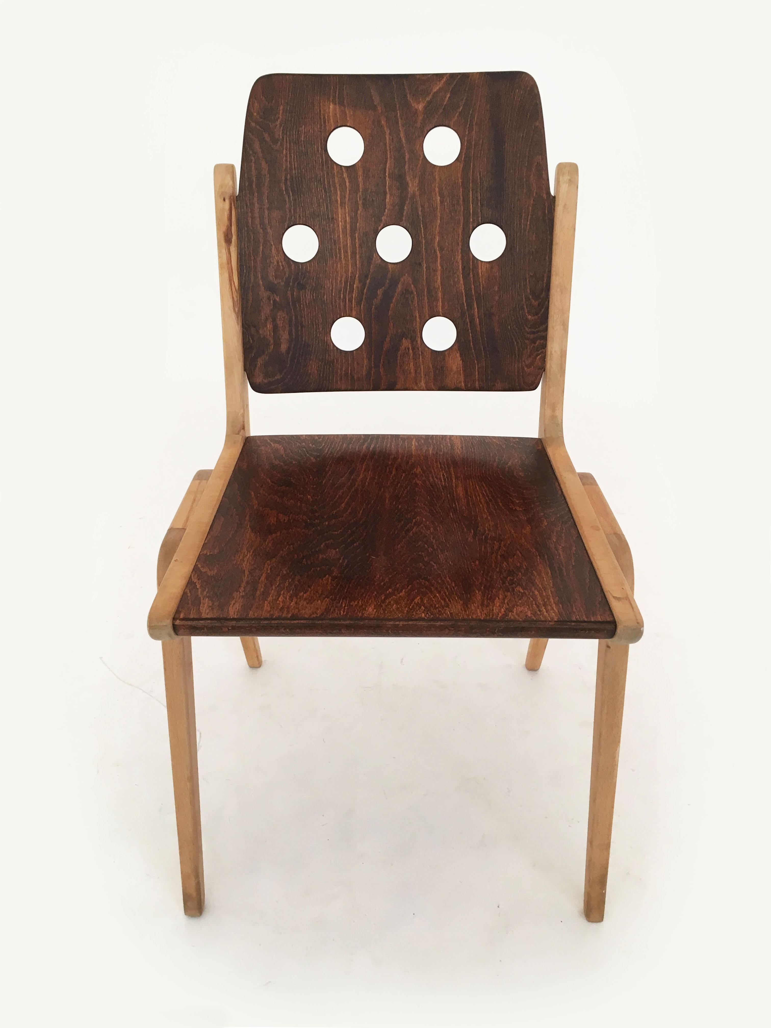 20th Century Set of Four Stacking Chairs Franz Schuster, Duo-Colored, Austria 1950s For Sale
