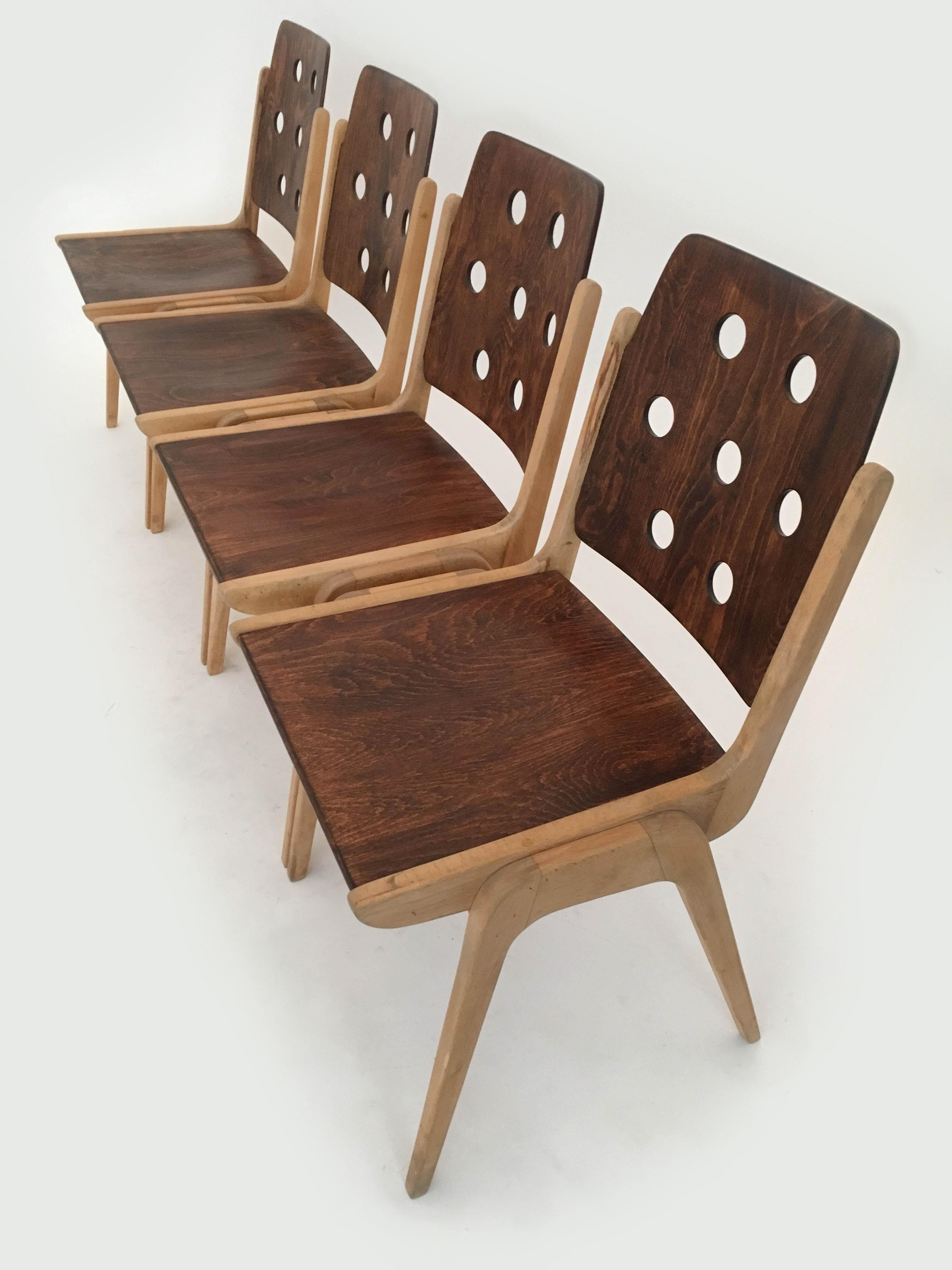 Set of Four Stacking Chairs Franz Schuster, Duo-Colored, Austria 1950s For Sale 4