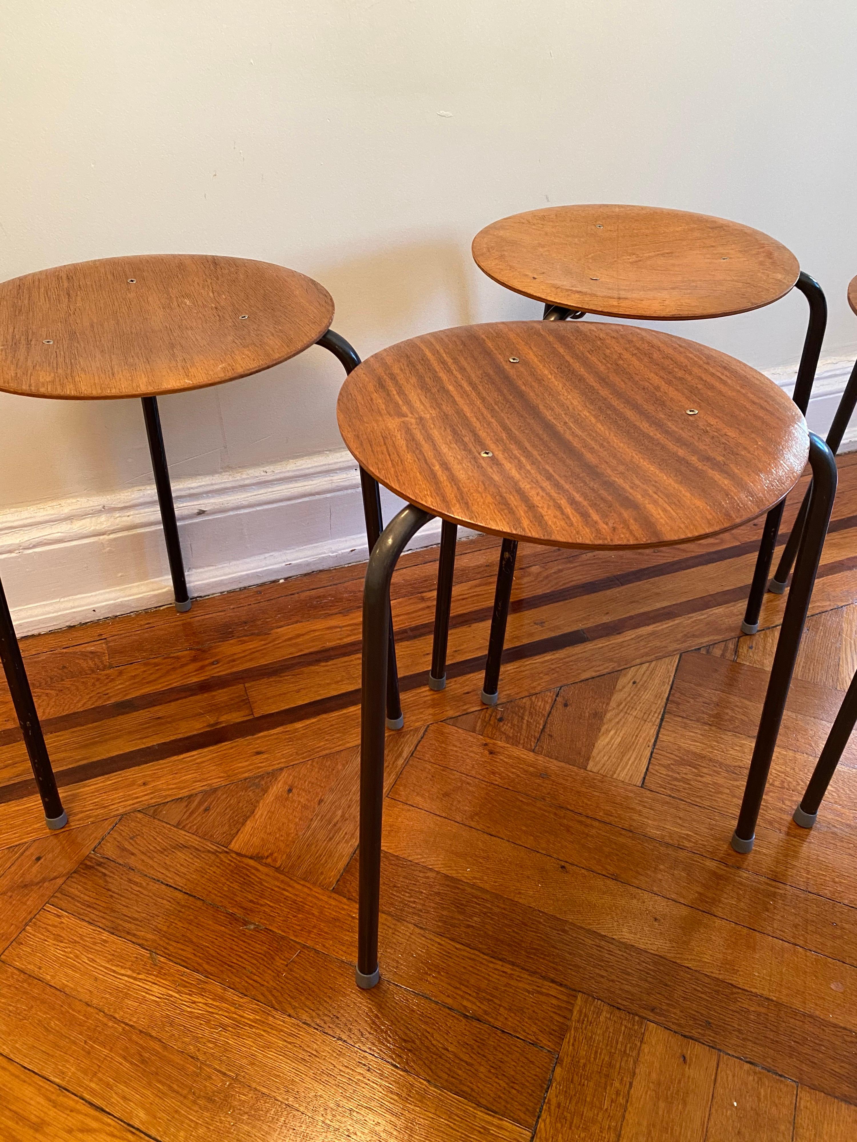 Mid-Century Modern Set of Four Stacking Teak Stools by Arne Jacobsen