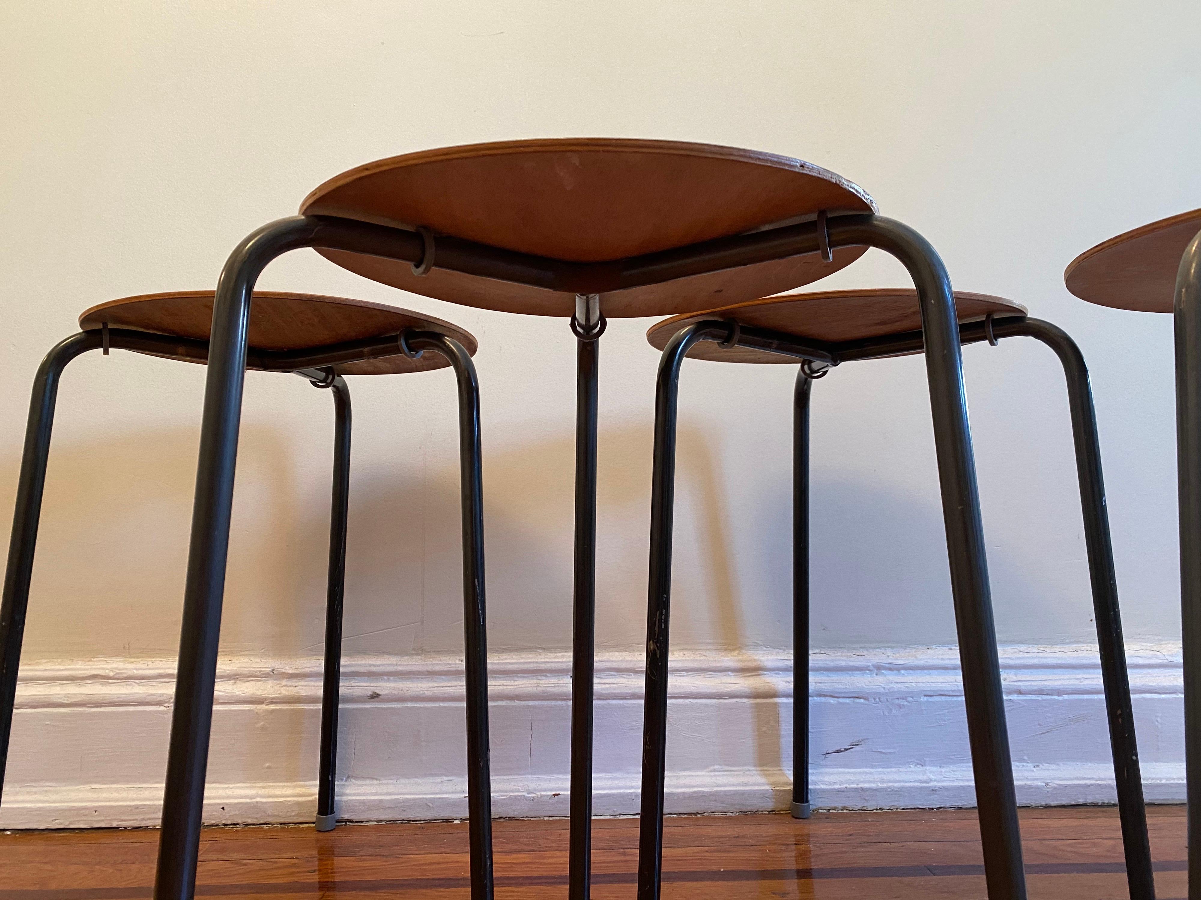 Danish Set of Four Stacking Teak Stools by Arne Jacobsen