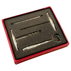 Set of Four Stainless Steel Barware / Wine Tools in Leather Case by Wolf Designs