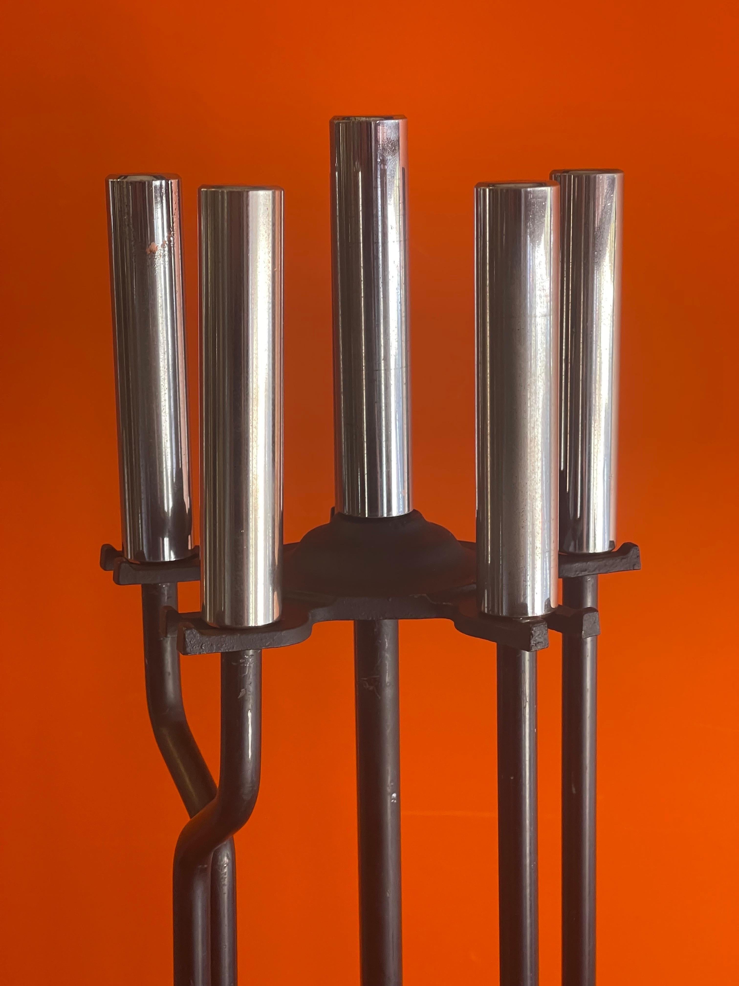 Taiwanese Set of Four Stainless Steel Handled Modernist Fireplace Tools For Sale