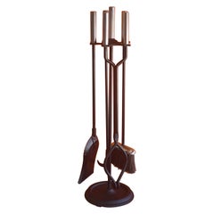 Set von vier modernistischen Kaminwerkzeugen mit Edelstahlgriffen