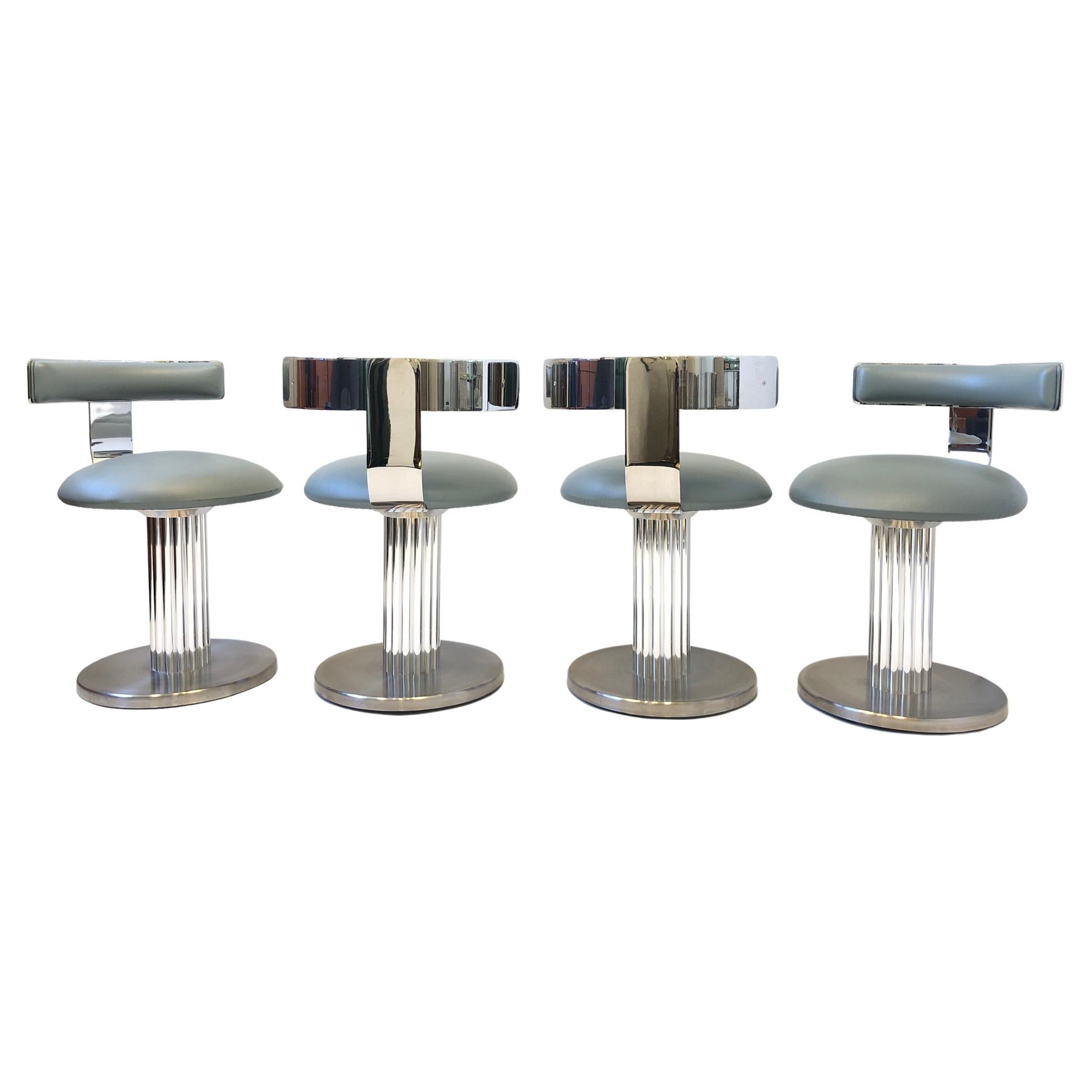Set of Four Stainless Steel Swivel Stools or Chairs by Design For Leisure