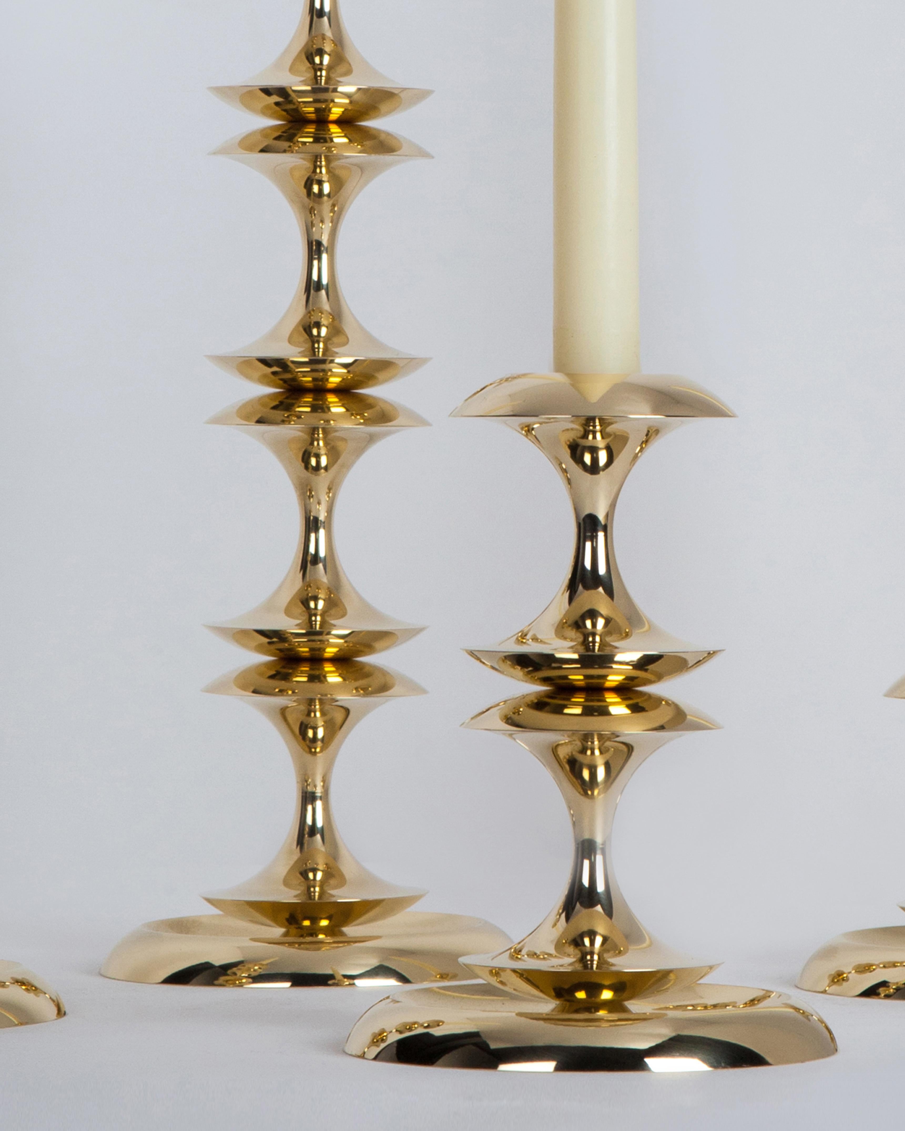 American Set of Four Stayman Candlesticks in Solid Hand Polished Brass, Remains Lighting