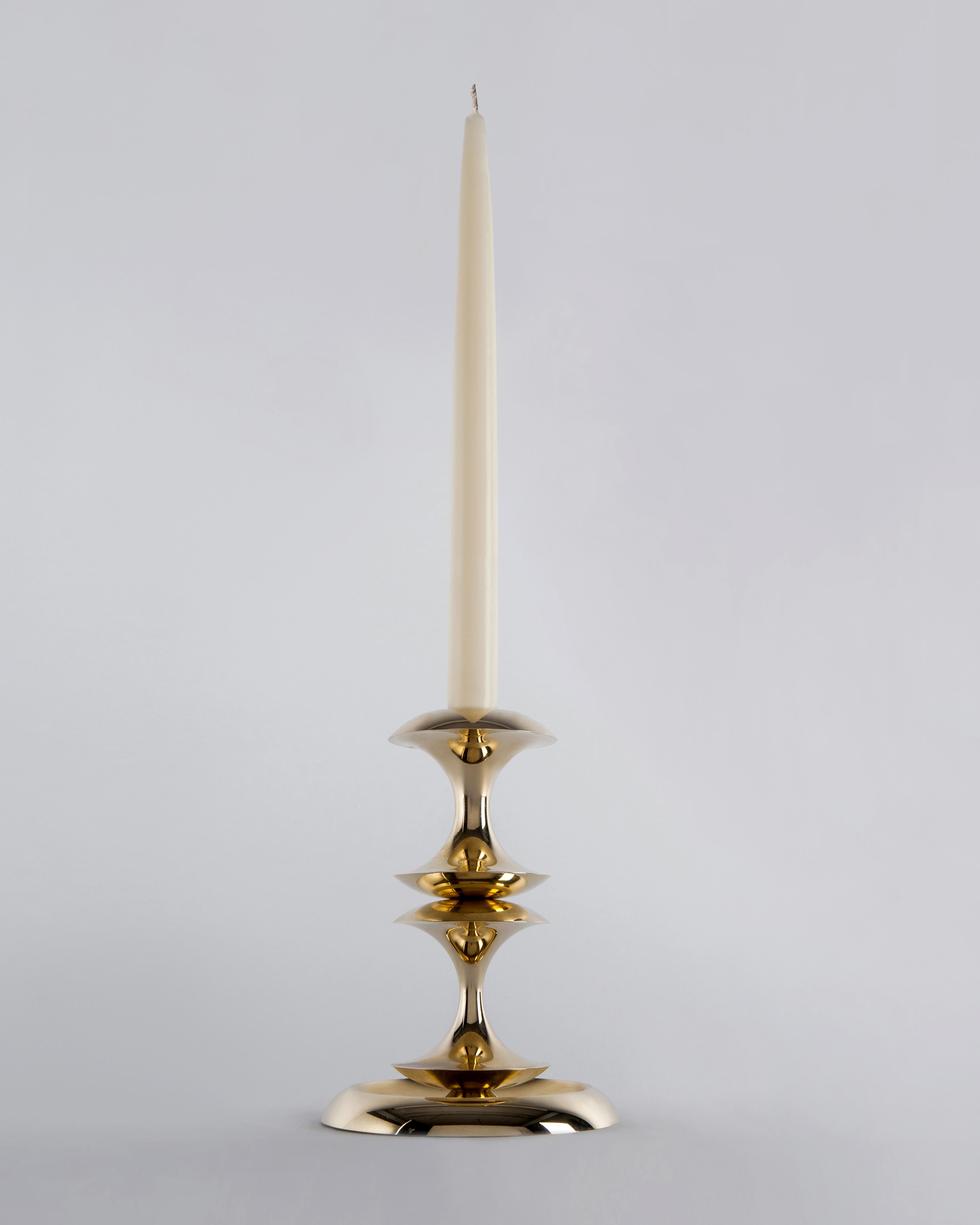 Contemporary Set of Four Stayman Candlesticks in Solid Hand Polished Brass, Remains Lighting