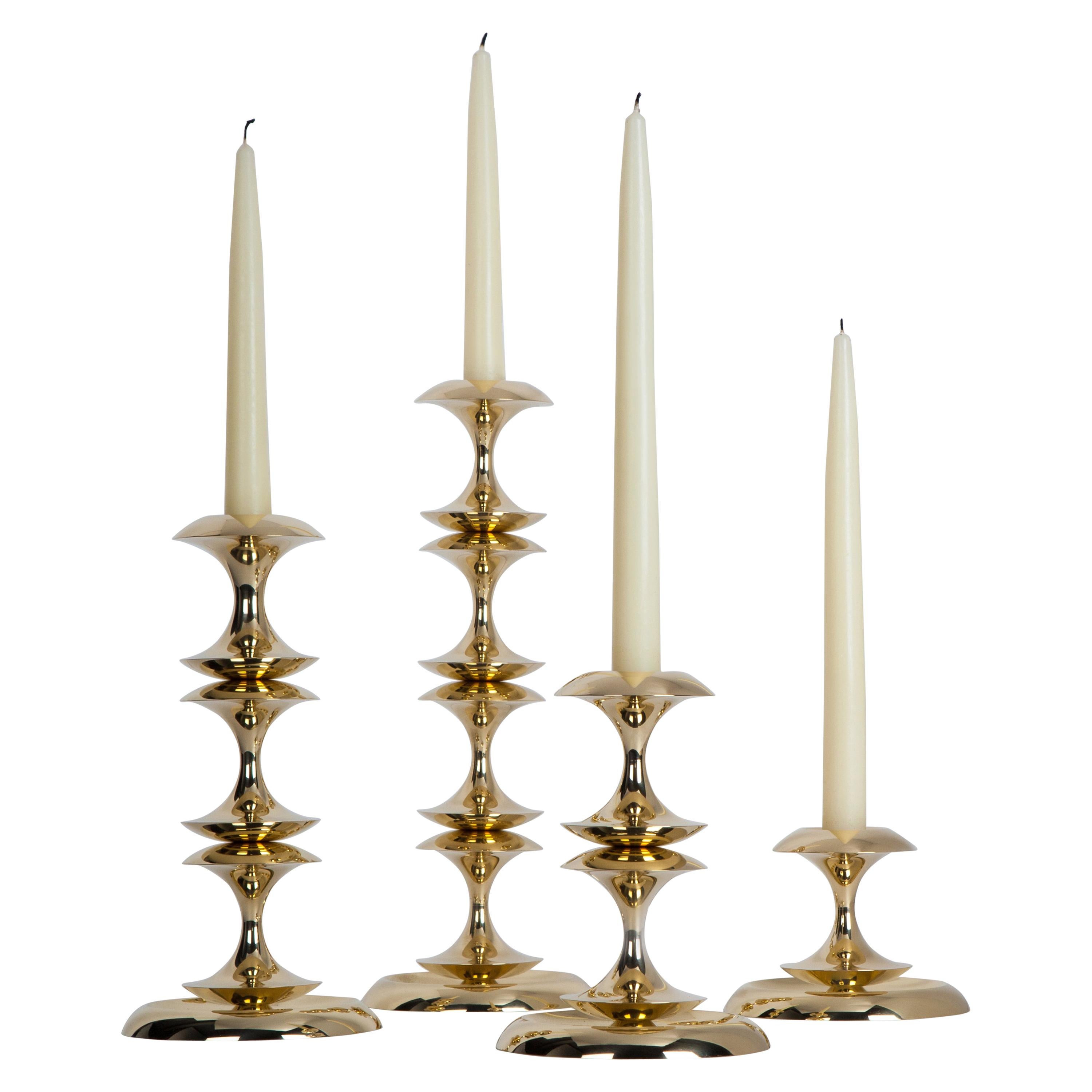 Set of Four Stayman Candlesticks in Solid Hand Polished Brass, Remains Lighting