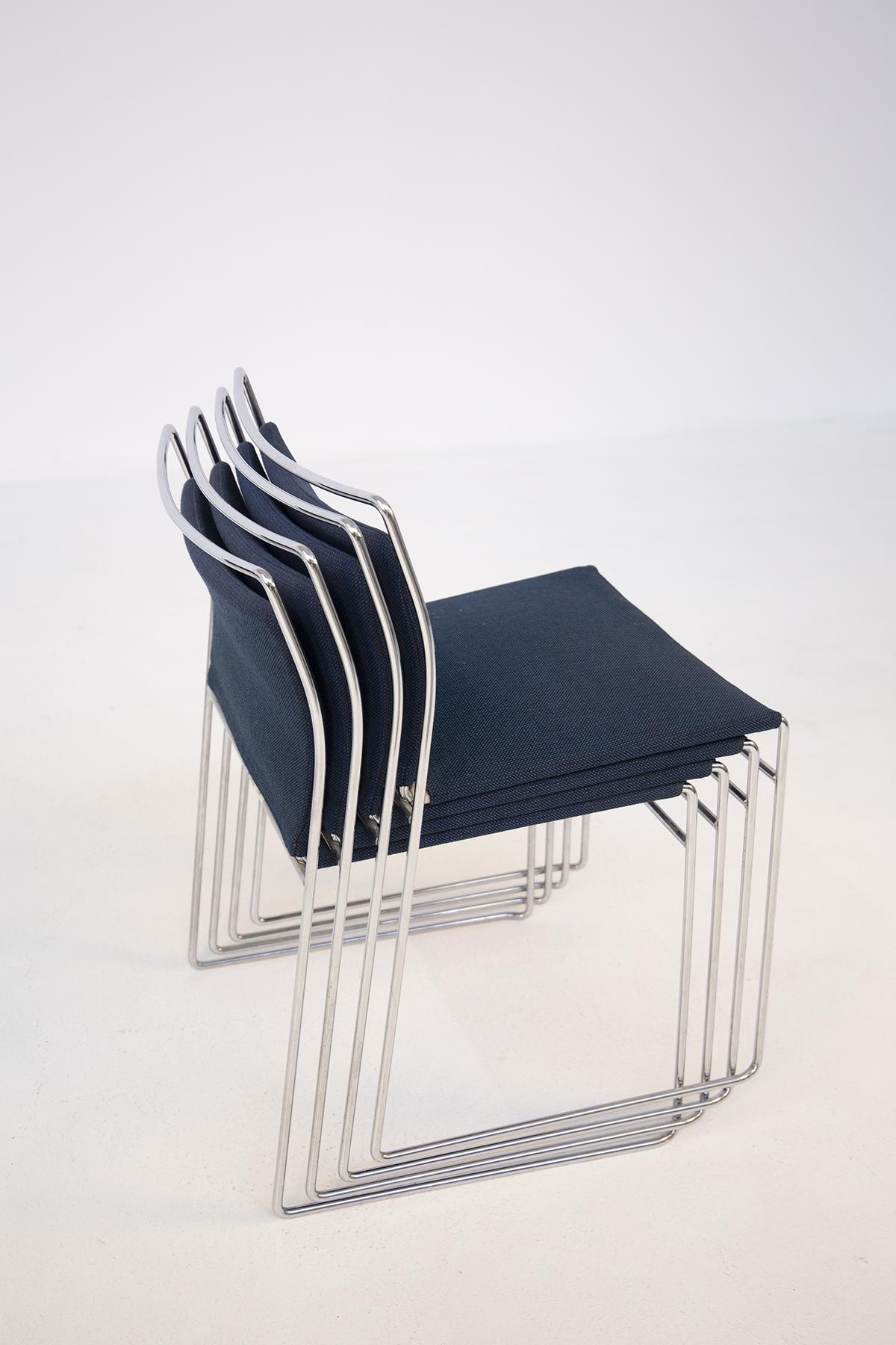 Set of Four Steel and Cotton Chairs by Kazuhide Takahama 5
