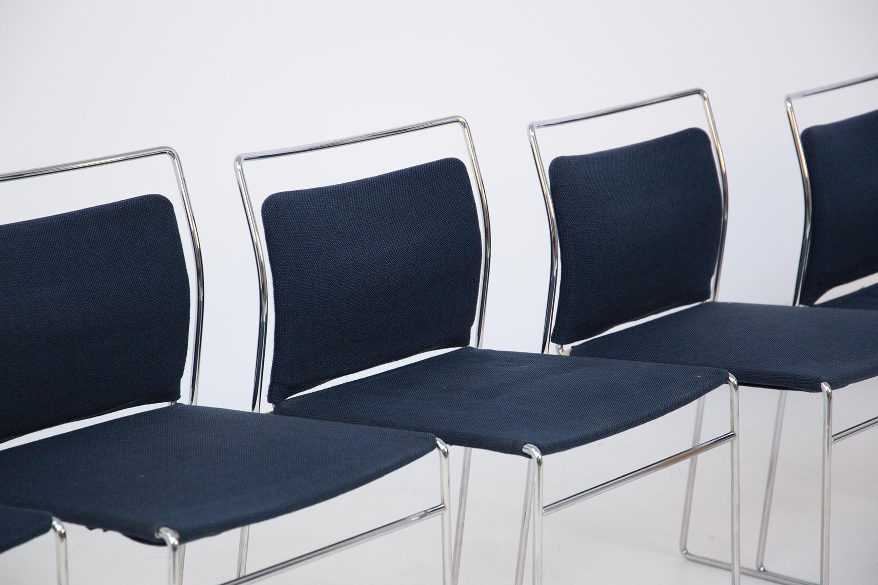 Modern Set of Four Steel and Cotton Chairs by Kazuhide Takahama