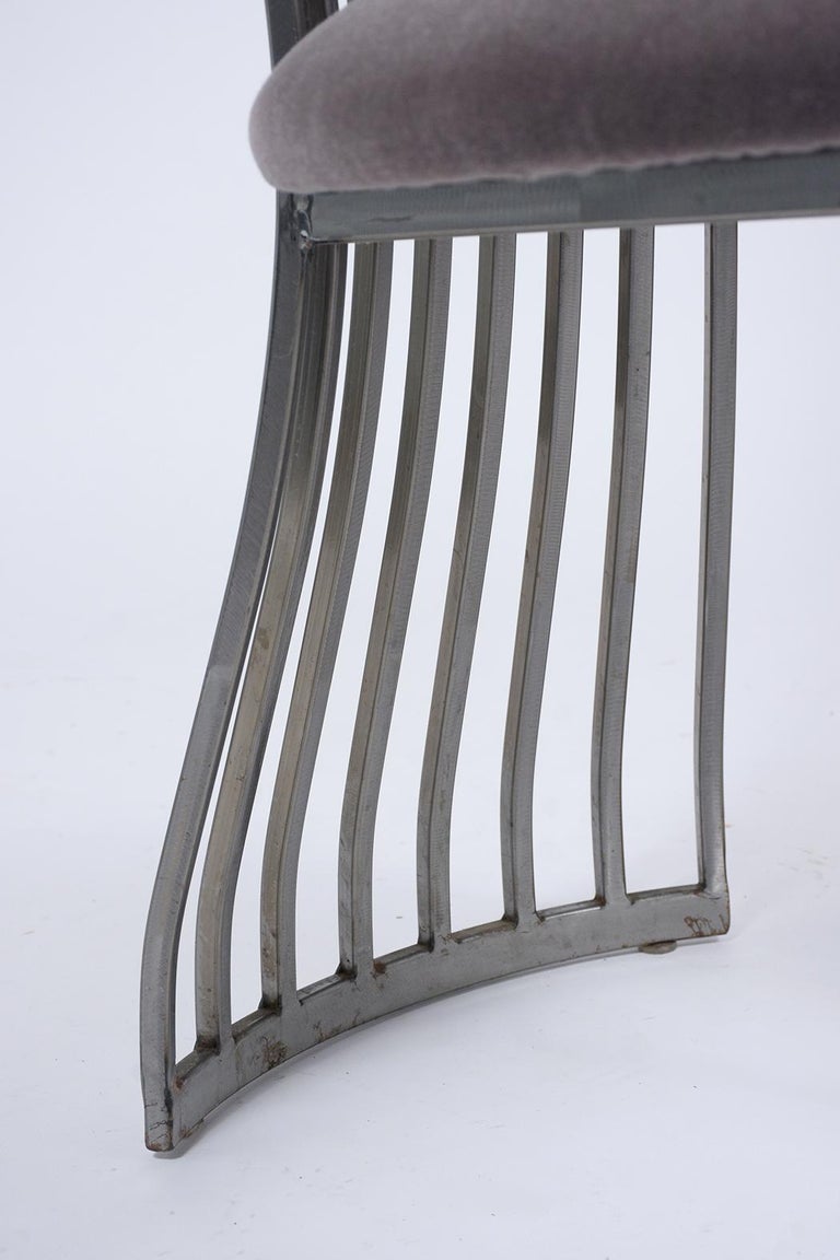 Contemporary Set of Metal Upholstered Dining Chairs For Sale