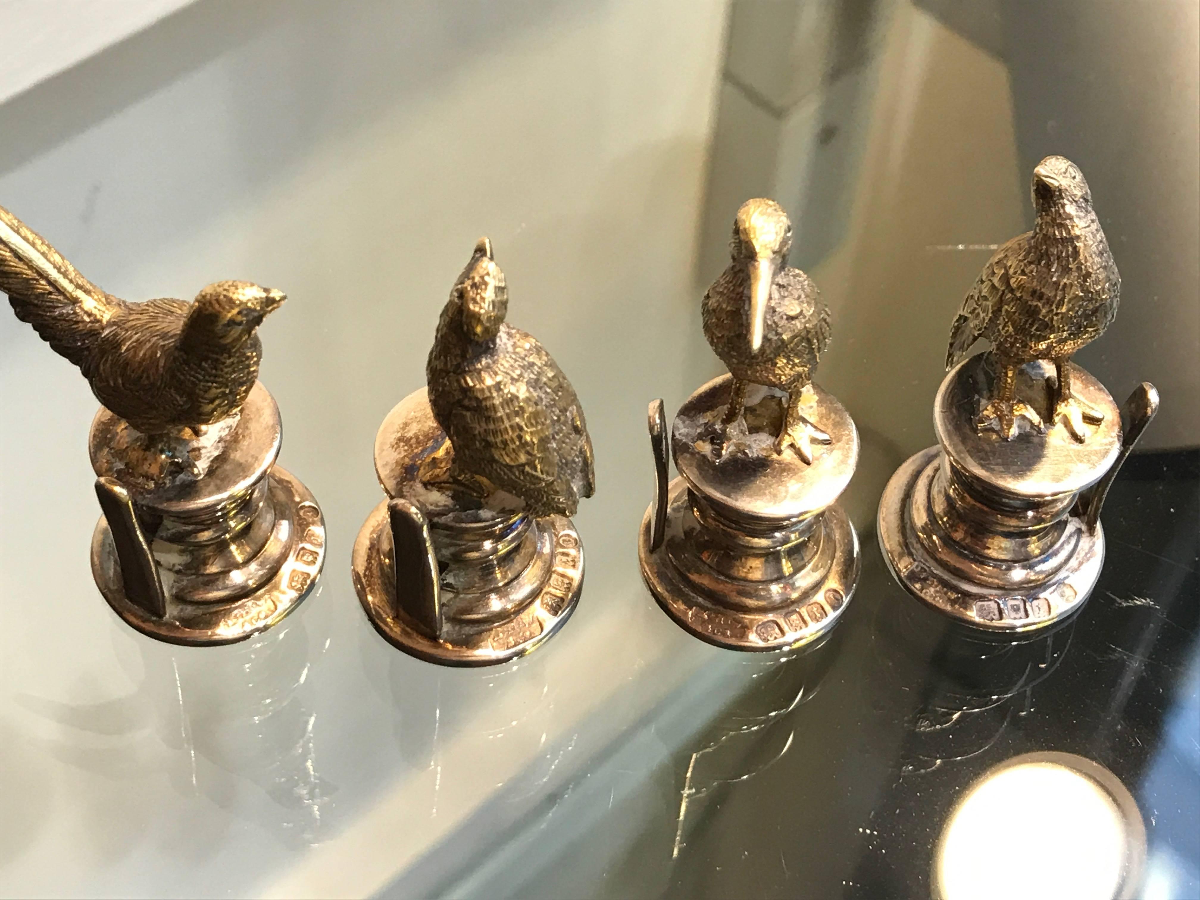 Set of Four Birds Place Card Holders Sterling Silver by E H W & Co London 1914 8
