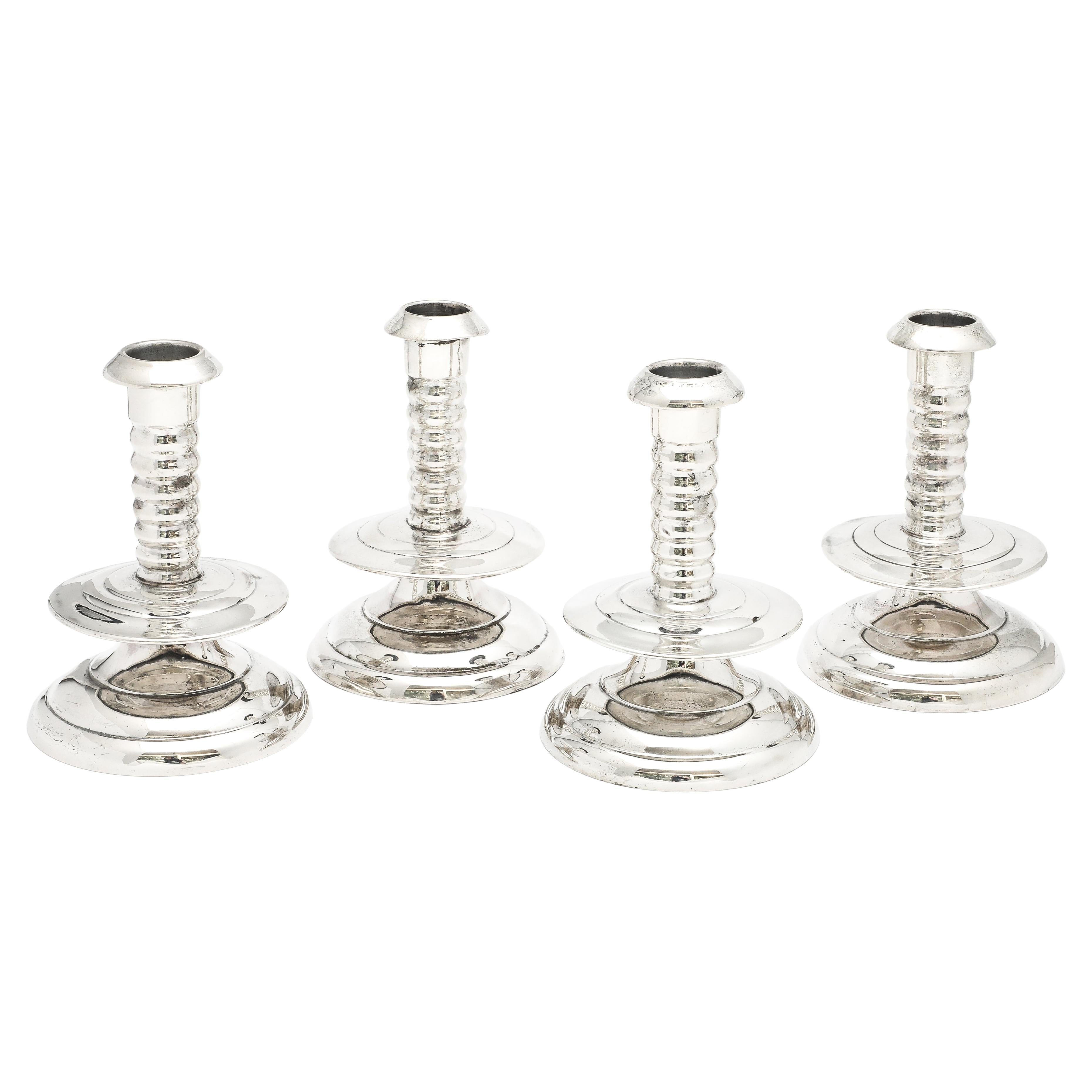 Set of Four Sterling Silver Candlesticks in the 16th Century Capstan Style For Sale