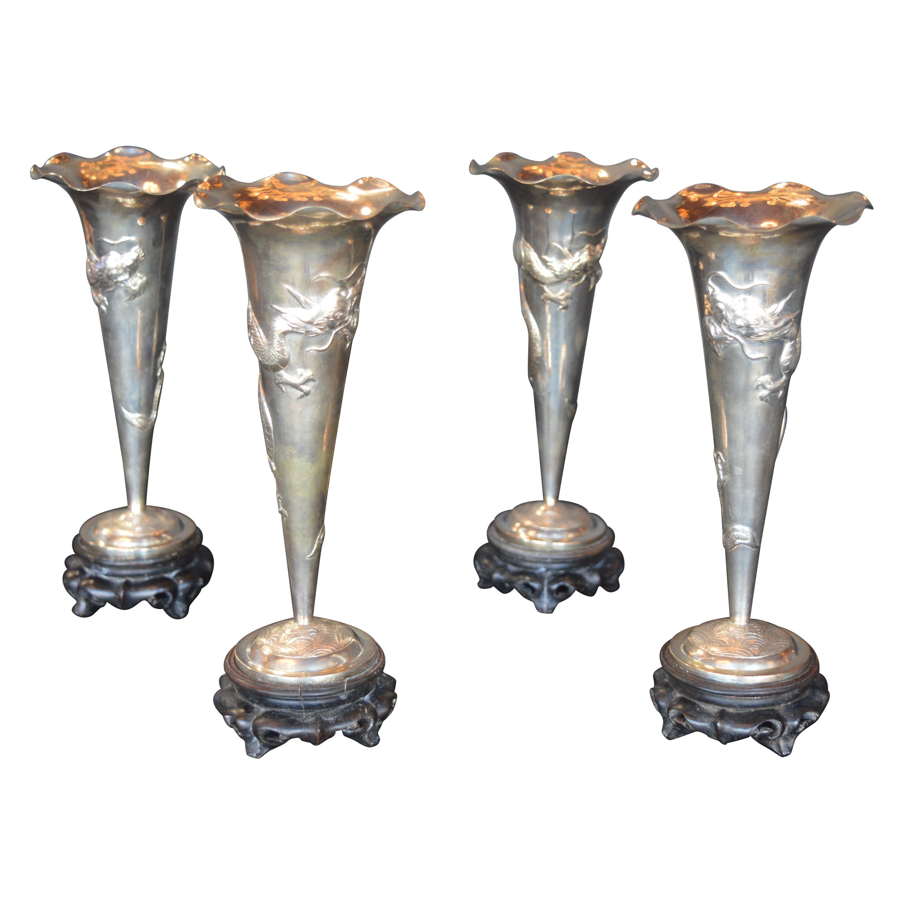 Set di quattro vasi cinesi in argento sterling in vendita