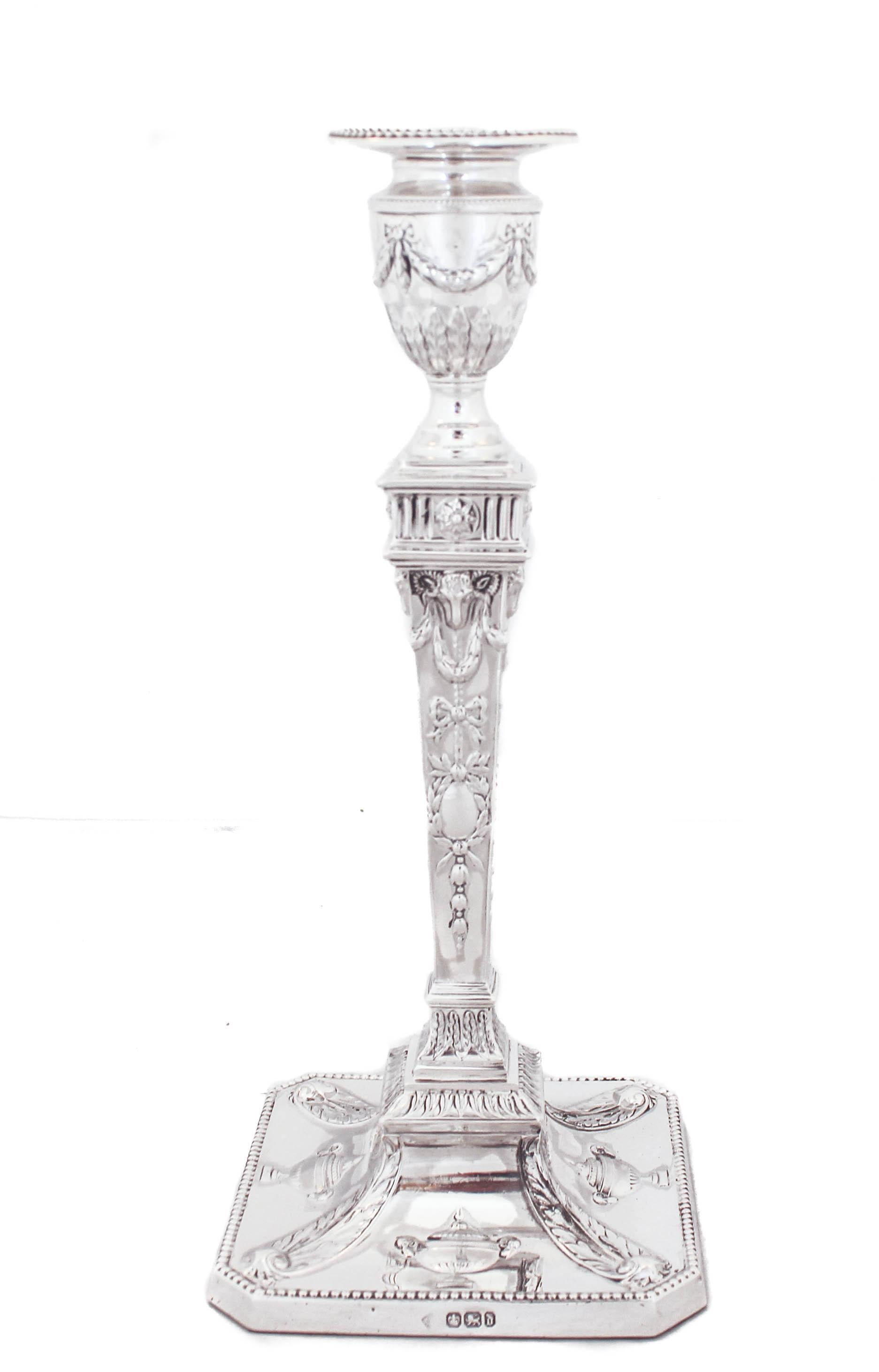 Being offered is a set of four sterling silver candlesticks made in Sheffield, England by Richard Martin & Ebenezer Hall of Martin, Hall & Company - Broad Street Park Sheffield and hallmarked 1866. (All information is based on the hallmarks along