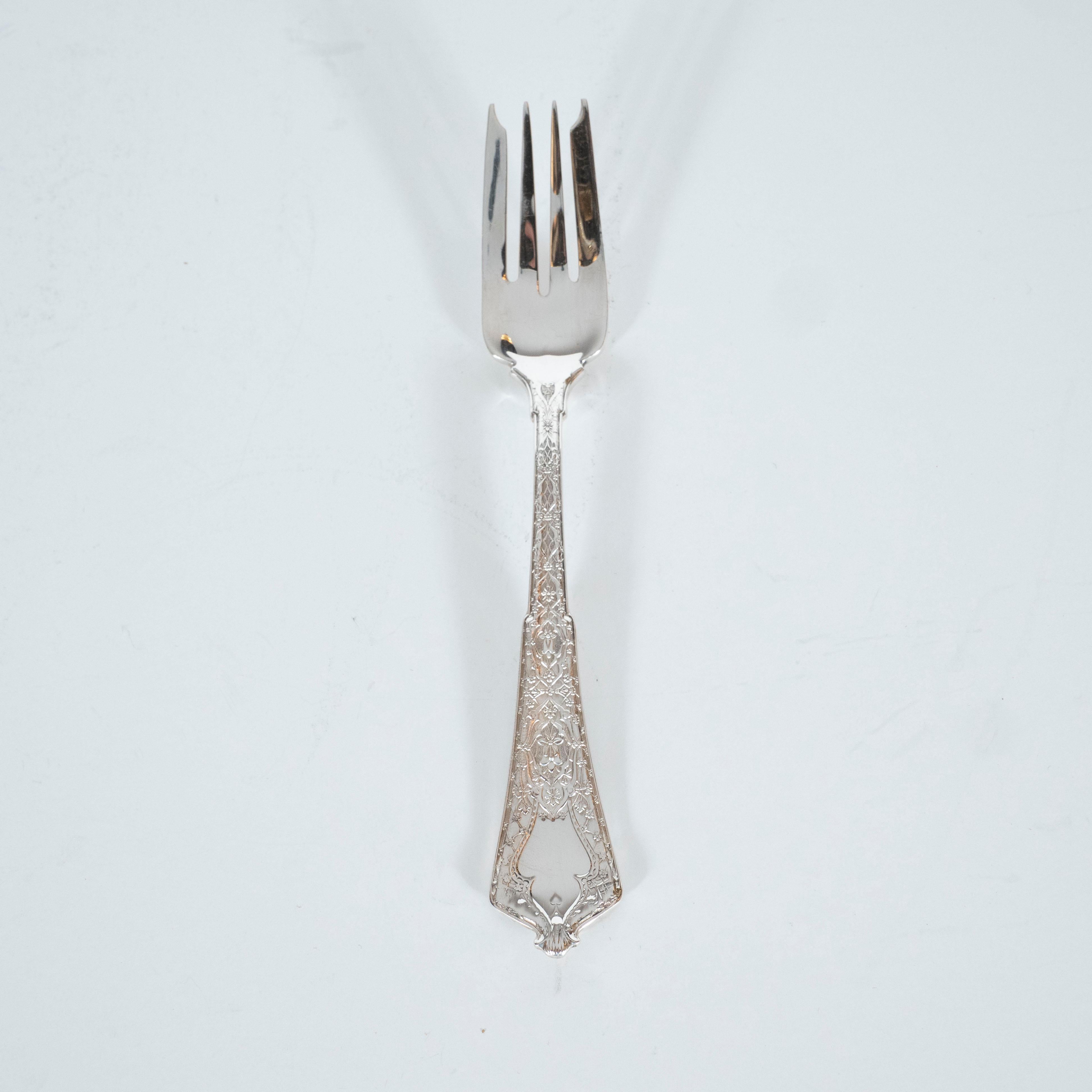 Belle Époque Set of Four Sterling Silver Forks with Arabesque Motif by Tiffany & Co.