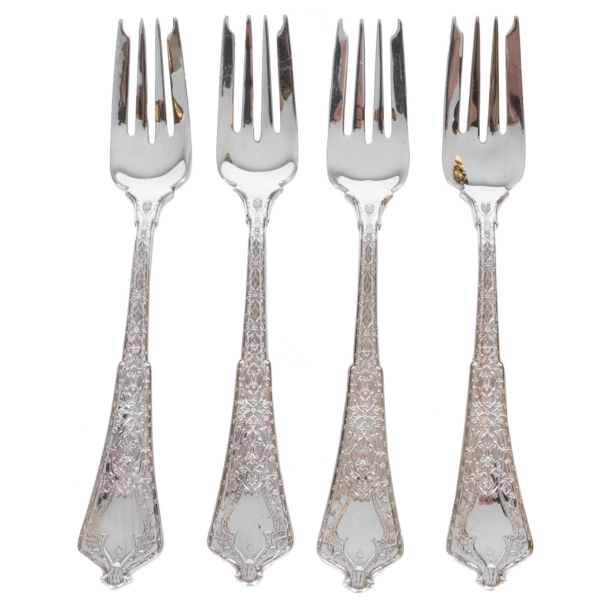 Set of Four Sterling Silver Forks with Arabesque Motif by Tiffany & Co.