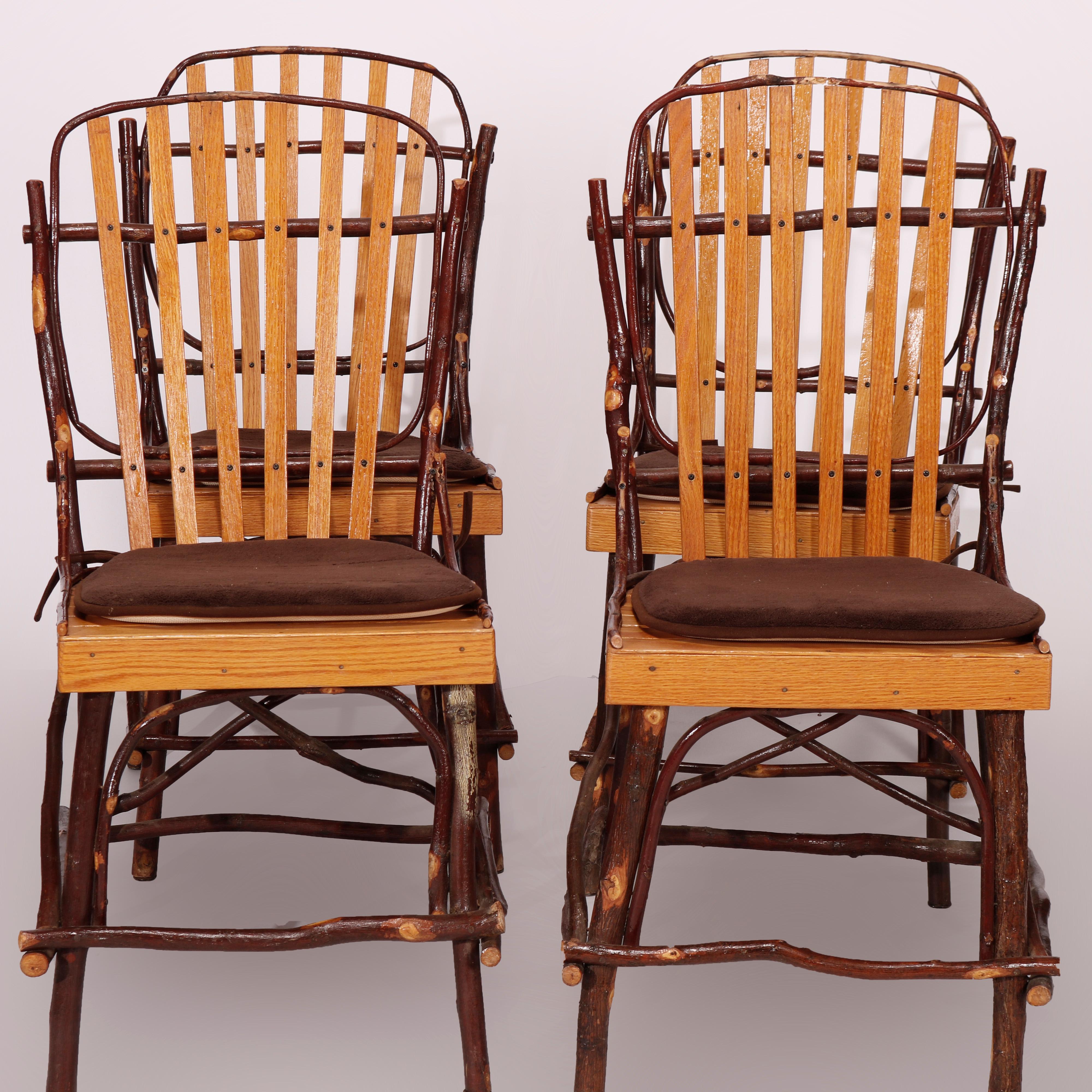 American Set of Four Stick Form Branch & Slat Side Chairs, 20th C For Sale