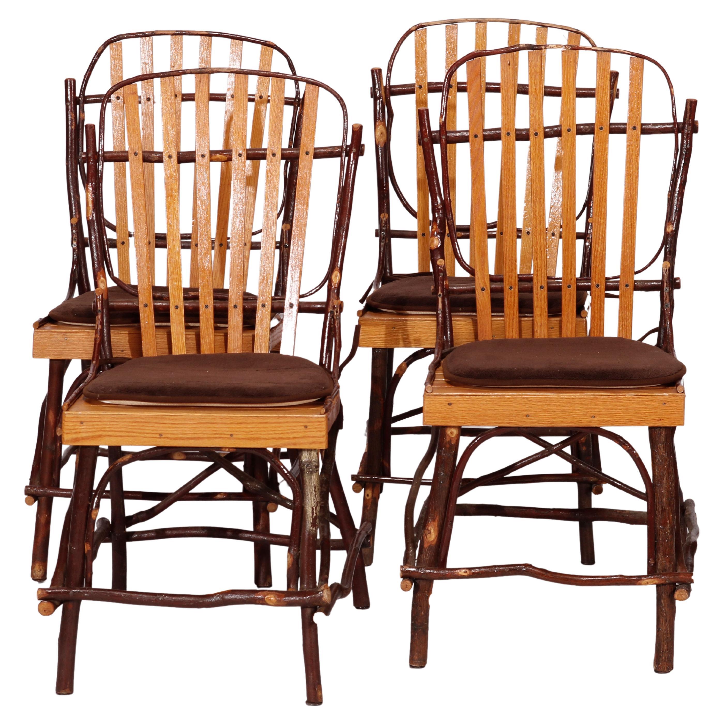 Set of Four Stick Form Branch & Slat Side Chairs, 20th C