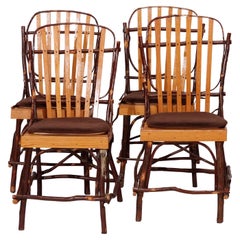 Set of Four Stick Form Branch & Slat Side Chairs, 20th C