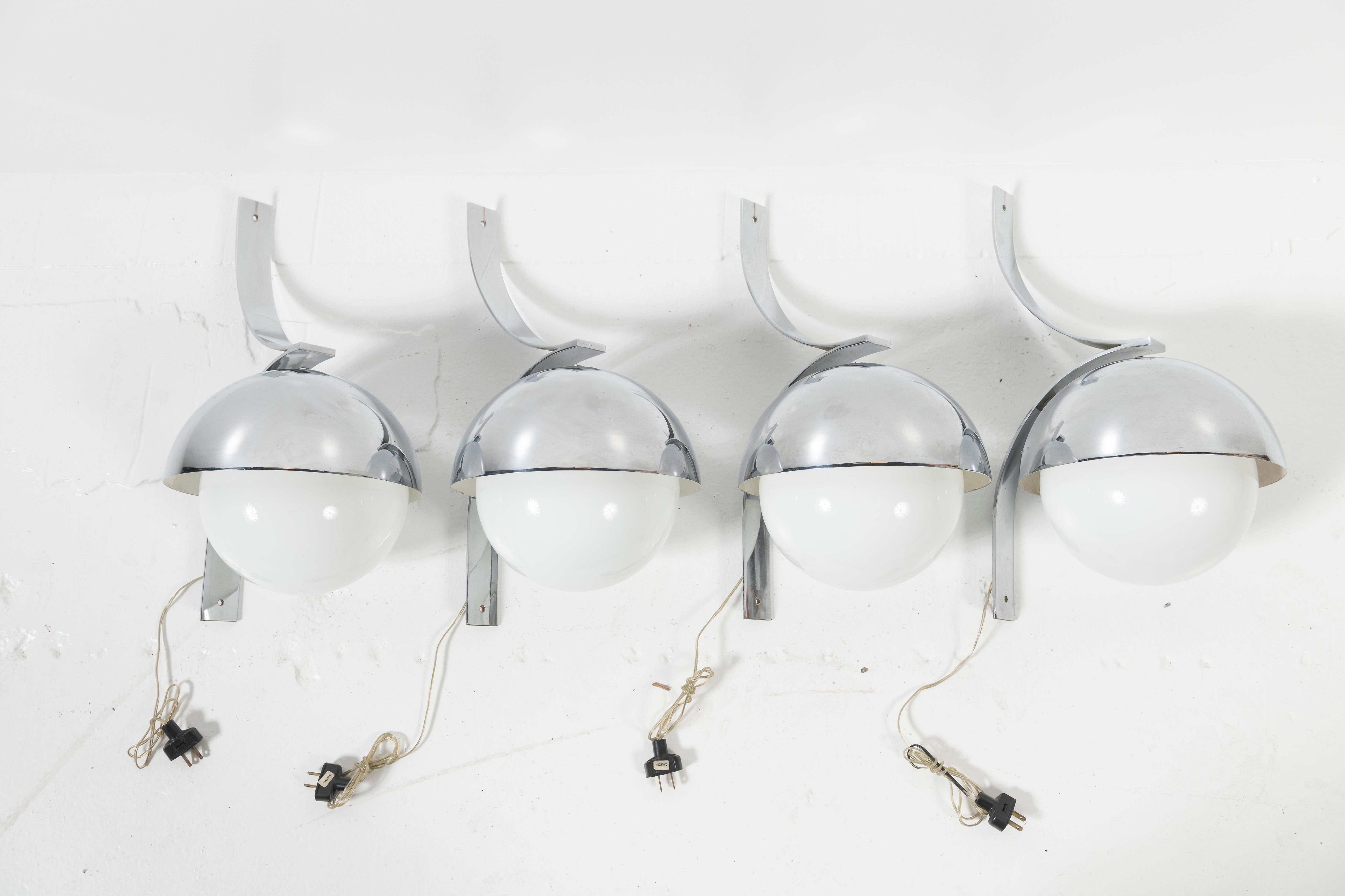 Space Age Set of Four Stilnovo Wall Sconces, Italy For Sale