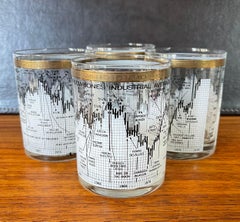 Set of Four Stock Market / Wall Street / Dow Jones / Cocktail Glasses by Cera