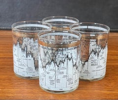 Set of Four Stock Market / Wall Street / Dow Jones / Cocktail Glasses by Cera