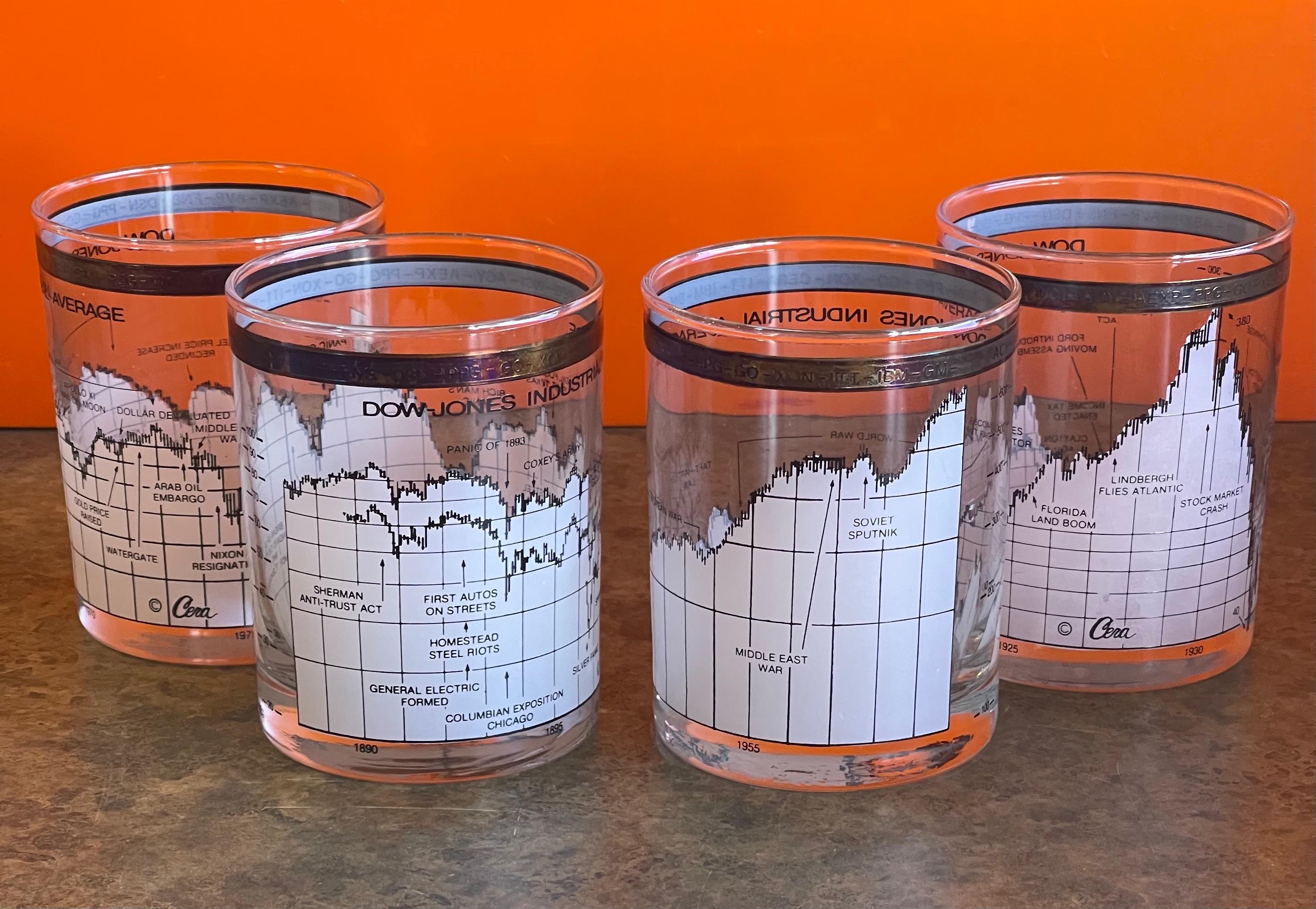 20th Century Set of Four Stock Market / Wall Street / Dow Jones / Cocktail Glasses by Cera