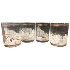 Set of Four Stock Market / Wall Street / Dow Jones / Cocktail Glasses by Cera