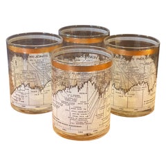Set of Four Stock Market / Wall Street / Dow Jones / Cocktail Glasses by Cera