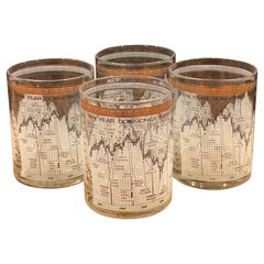 Set of Four Stock Market / Wall Street / Dow Jones / Cocktail Glasses by Cera
