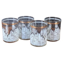 Set of Four Stock Market / Wall Street / Dow Jones / Cocktail Glasses by Cera 

