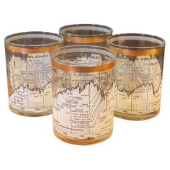 Set of Four Stock Market / Wall Street / Dow Jones / Cocktail Glasses by Cera