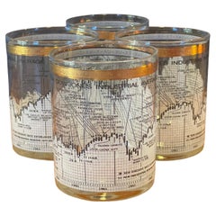 Set of Four Stock Market / Wall Street / Dow Jones / Cocktail Glasses by Cera