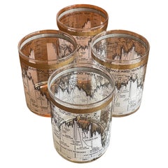 Set of Four Stock Market / Wall Street / Dow Jones / Cocktail Glasses by Cera