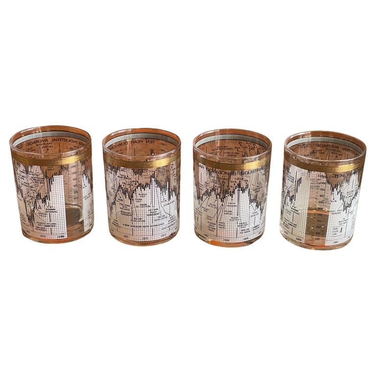 Set of Four Stock Market / Wall Street / Dow Jones / Cocktail Glasses