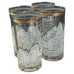 Set of Four Stock Market / Wall Street / Dow Jones / High Ball Glasses by Cera