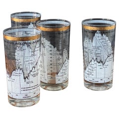 Set of Four Stock Market / Wall Street / Dow Jones / High Ball Glasses by Cera