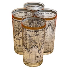 Vintage Set of Four Stock Market / Wall Street / Dow Jones / High Ball Glasses by Cera