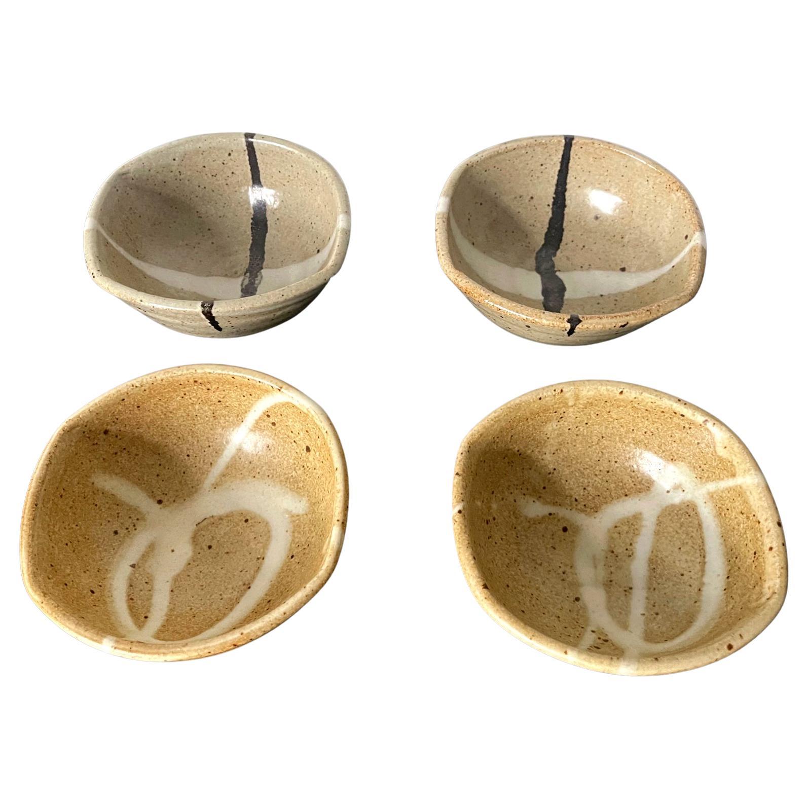 Set of Four Stoneware Bowls in Shino Style by Warren Mackenzie