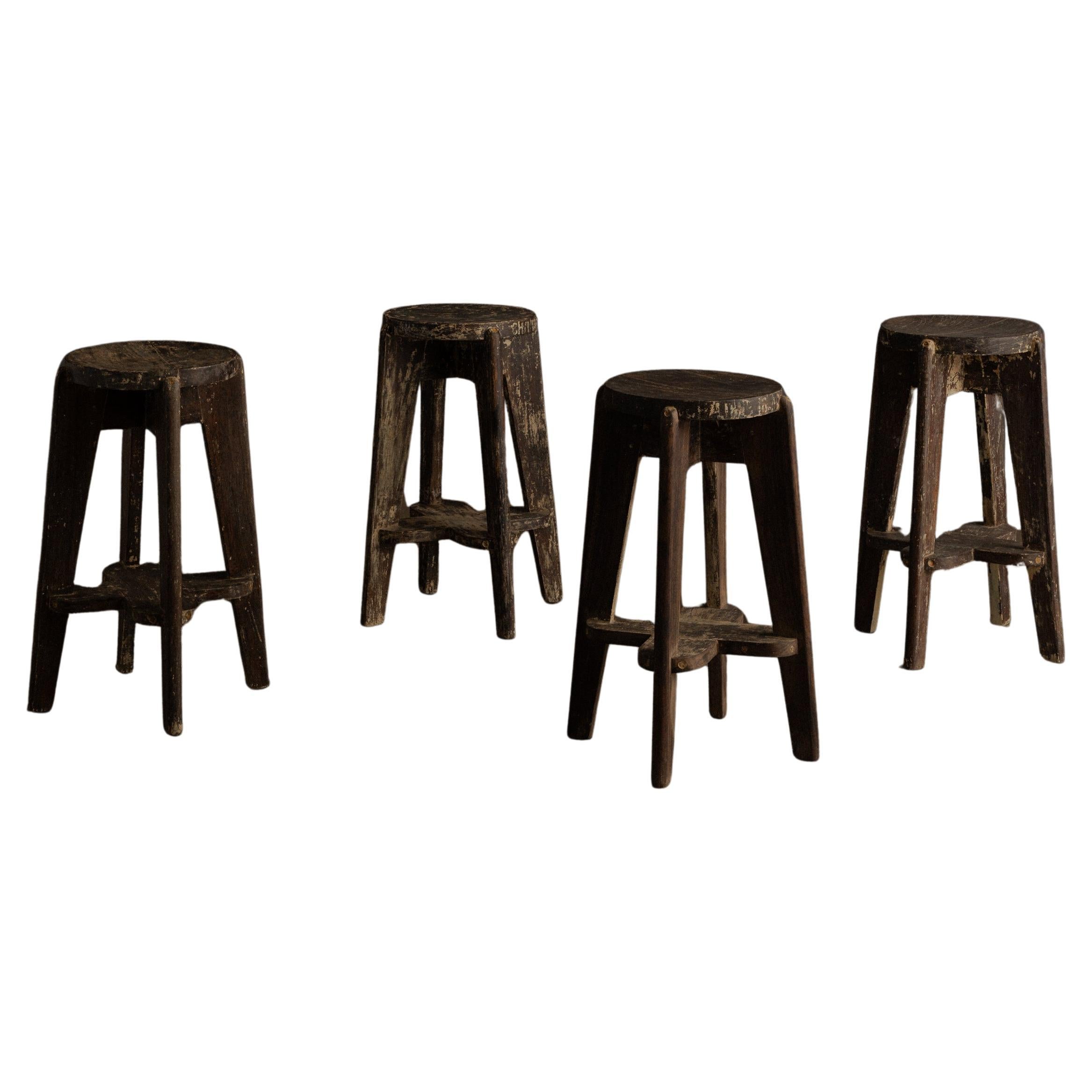 Set of Four Stools by Pierre Jeanneret, Chandigarh, India