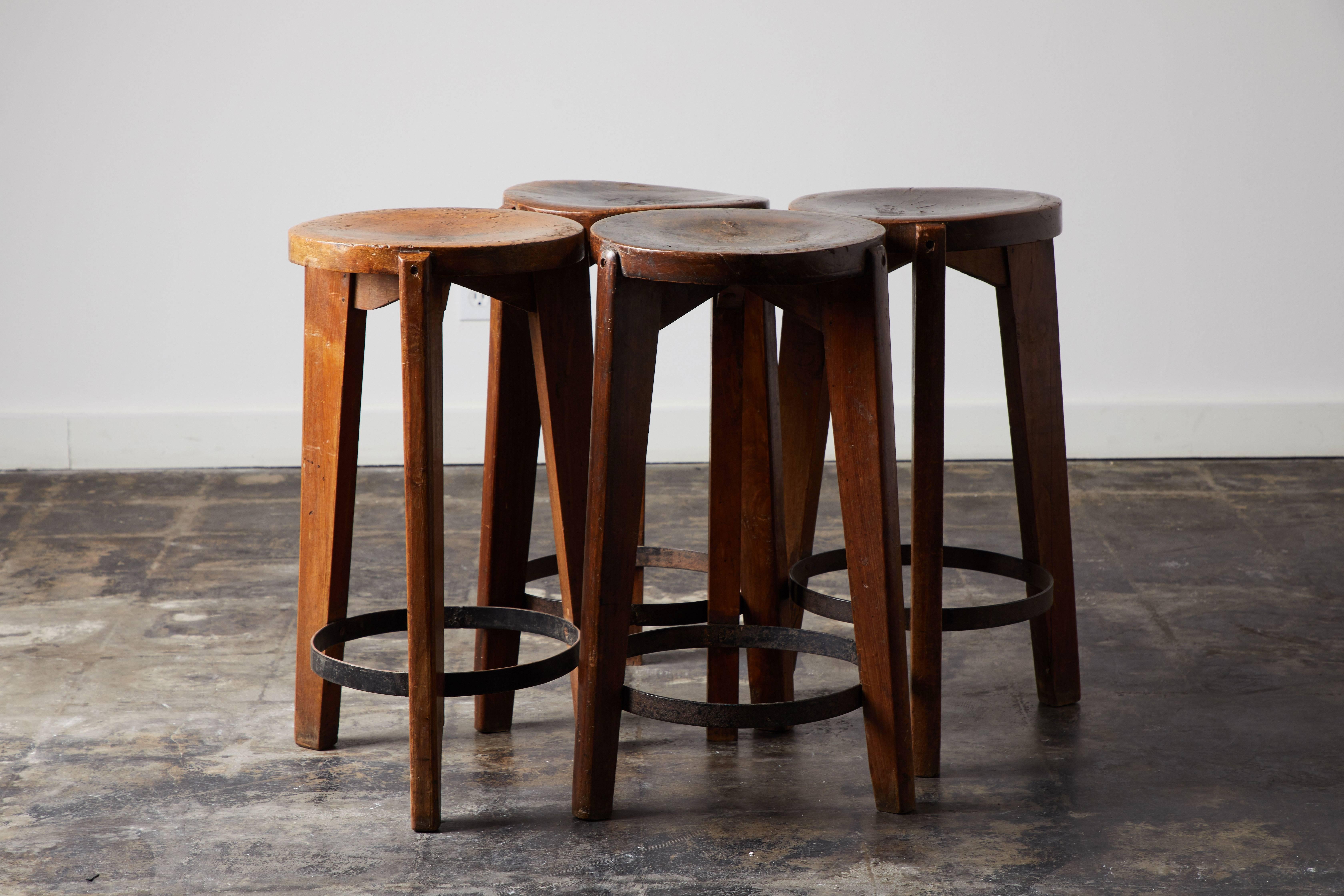 Set of Four Stools by Pierre Jeanneret for Punjab University in Chandigarh 3