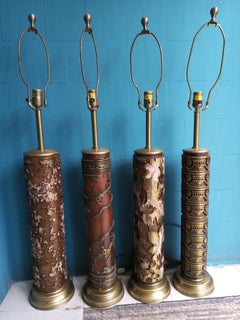 Set of 4 Striking Wallpaper Printing Roller Lamps from the 60's