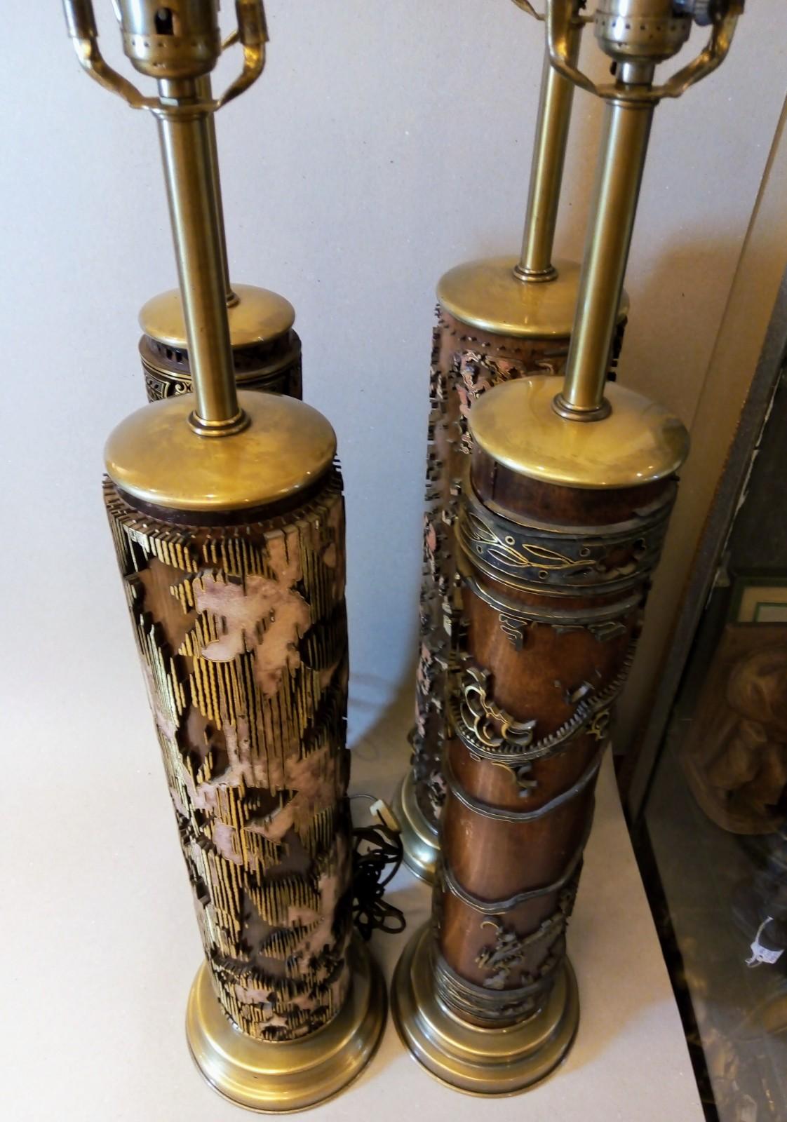 American Set of 4 Striking Wallpaper Printing Roller Lamps from the 60's