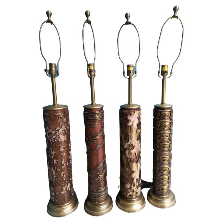 Set of 4 Striking Wallpaper Printing Roller Lamps from the 60's For